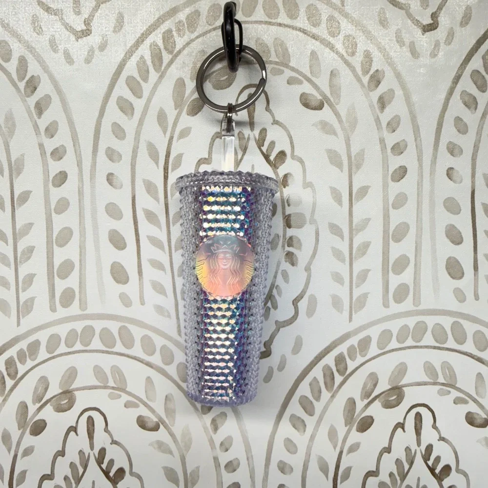 Starbucks Keychain Unisex OS Purple Iridescent Studded Tumbler Mini Cup Bling